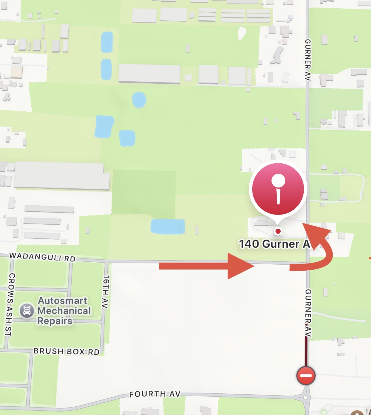 Step 1 — head along Wadanguli Rd and turn right into Gurner Av